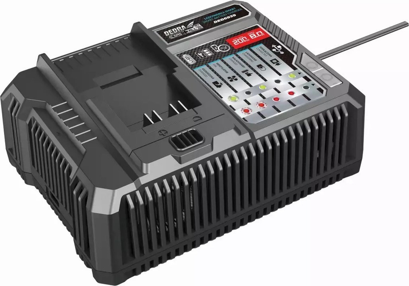 Karikues i shpejtë për bateri Dedra SAS+ALL DED6939, 20V, portë USB 5V 2A, i zi