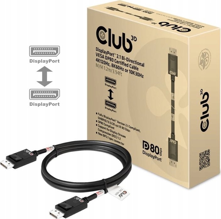 Kabllo DisplayPort Club 3D CAC-1091, DP 2.1, 4K 120Hz 8K 60Hz, 1.2m, e zezë