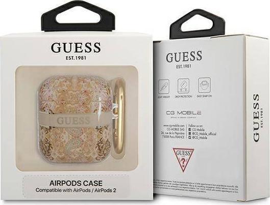 Заштитна маска Guess Paisley Strap за AirPods, TPU, со декоративен ремен, златна боја
