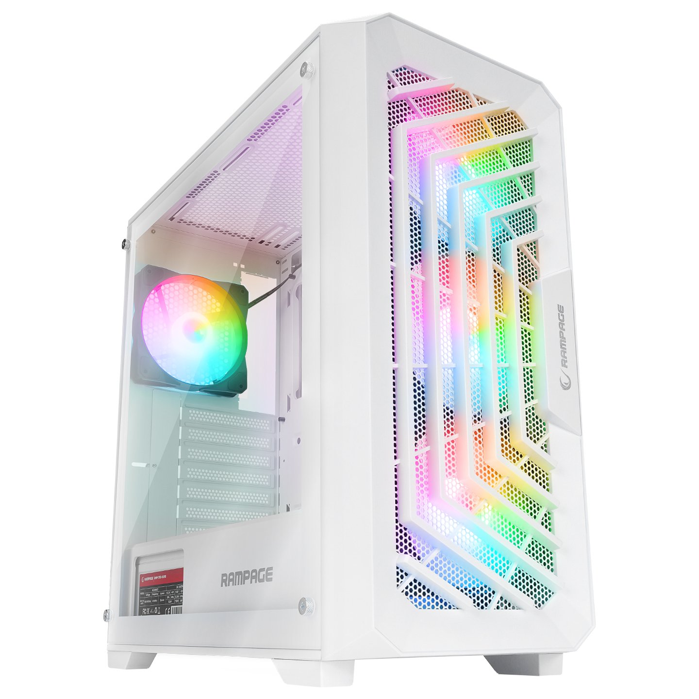 Kasë Gaming Rampage SPEAR me PSU 750W 80+ Bronze – 4× RGB Fan, ATX Mid-Tower – E Bardhë