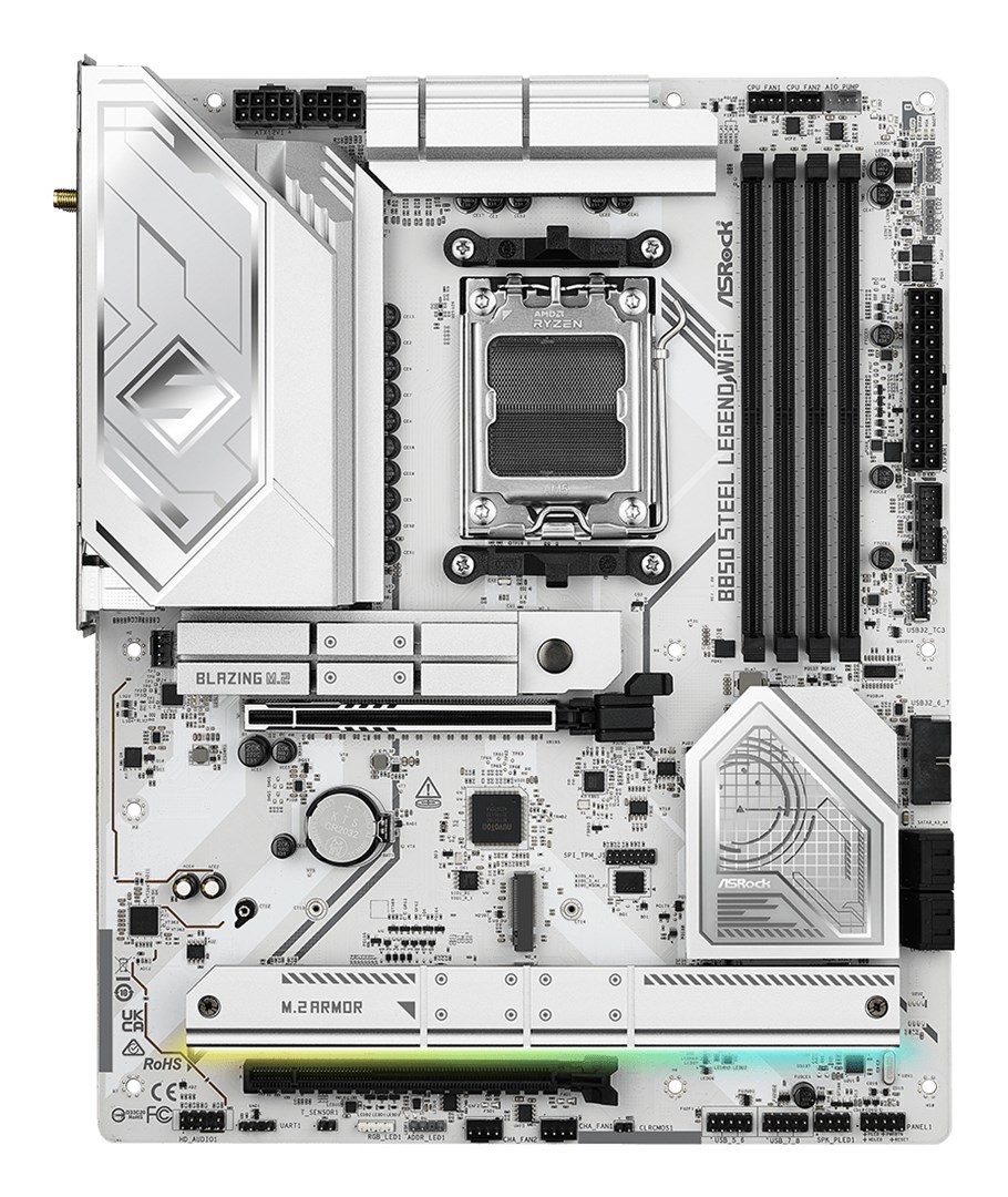Pllakë amë Asrock B850 Steel Legend WiFi, ATX, AMD AM5, e bardhë