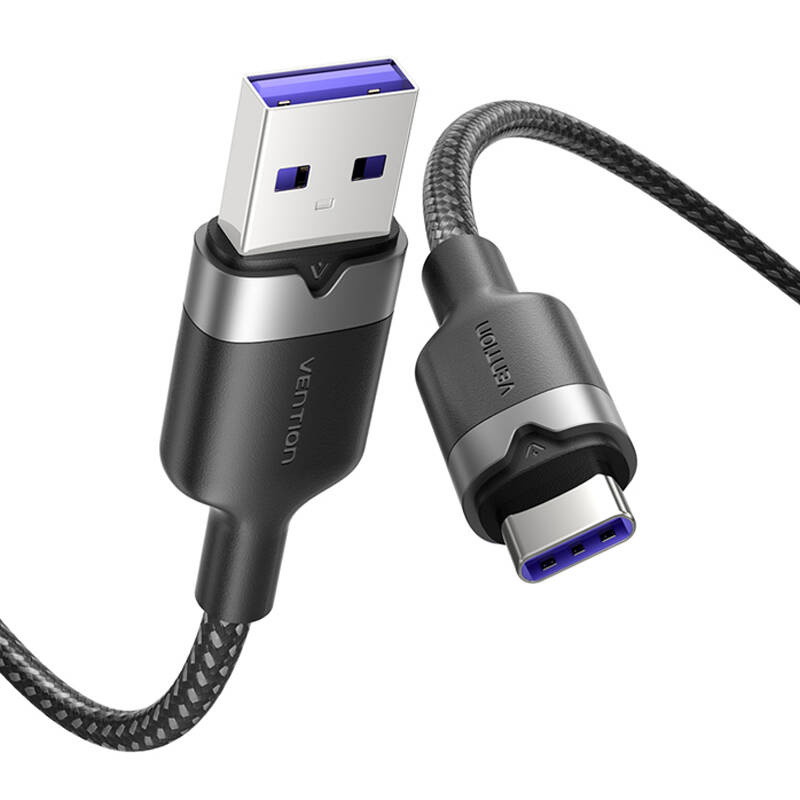 Kabllo USB në USB C Vention, 1m, 6A 100W, i zi