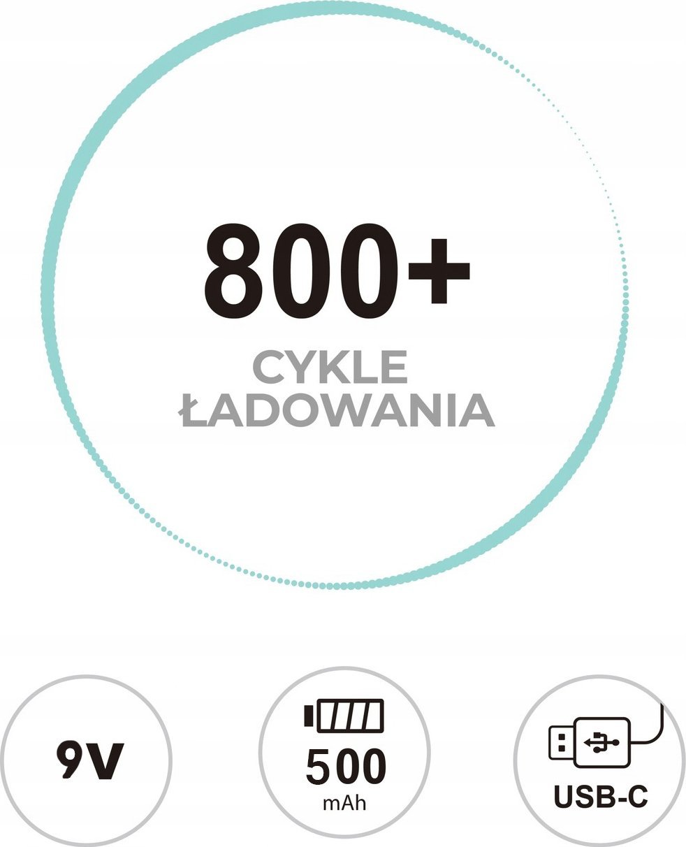 Bateri rikarikueshme LiiBattaries Powerful, 9V, 500mAh, USB C, set 2 copë