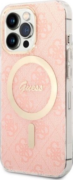 Set karikues me futrollë Guess GUBPP13XH4EACSP për iPhone 13 Pro Max, MagSafe, koleksioni 4G Print, rozë