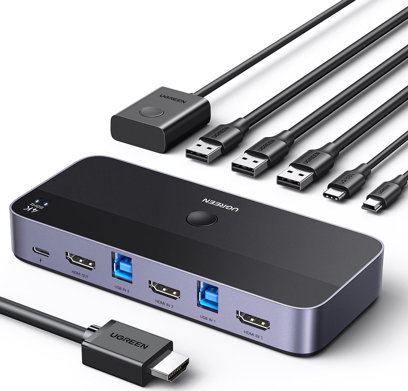 Ndërrues KVM Ugreen CM664, 2 PC në 1 monitor, 4 porta USB 3.0, 4K 60Hz