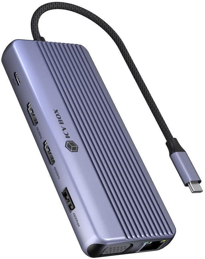 Docking station Icy Box 12 in 1, USB C, 12 porta, gri