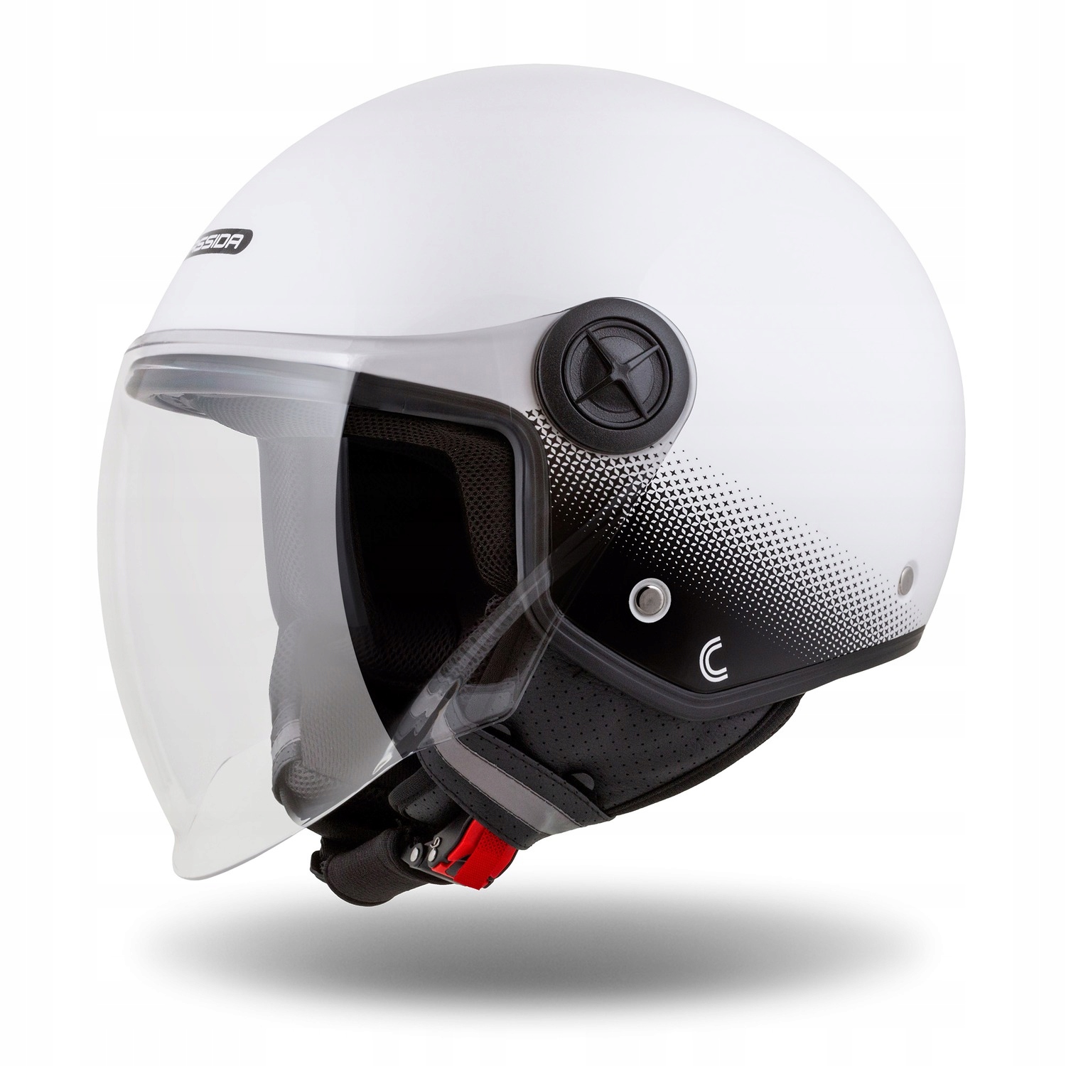 Helmeta moto Cassida 4 In One Handy Jet, madhësia M, e bardhë me shkëlqim