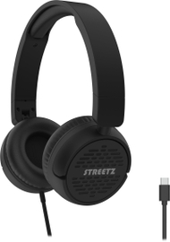 Жичани слушалки Streetz HC110, USB C, на уво, црни
