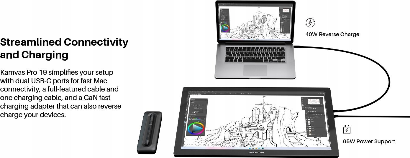 Tablet grafik Huion Kamvas Pro 19, ekran 19", stylus me presion, i zi