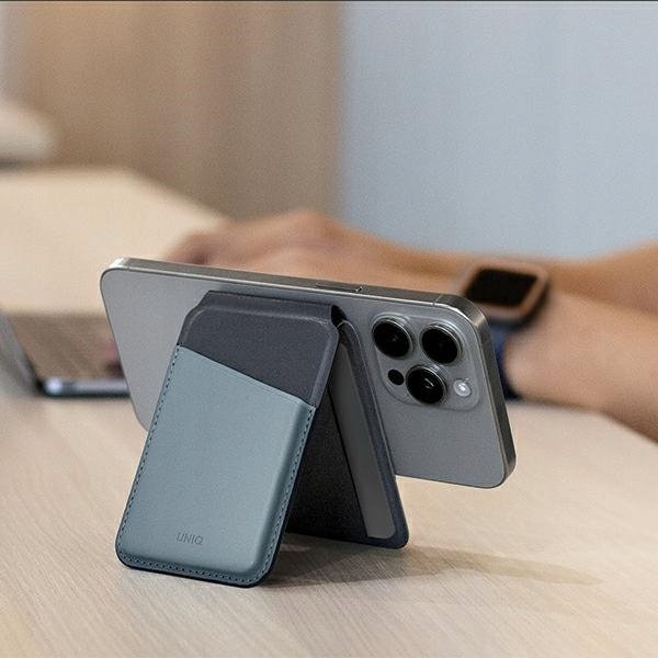 Portofol magnetik UNIQ Lyden DS, RFID, mbajtës telefoni, bezhë jeshile