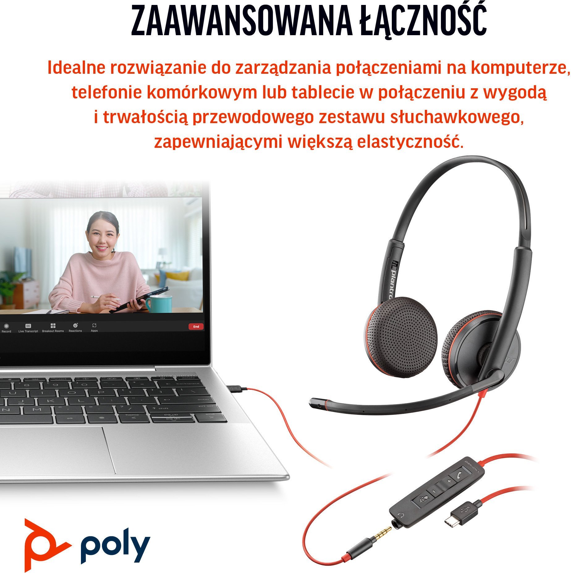Kufje zyre HP Blackwire 3225 Stereo, USB C, me mikrofon, të zeza