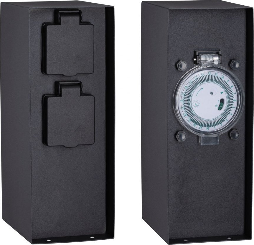 Kolonë e jashtme Paulmann Time, 2 priza, programator kohe, çelik inox antracit