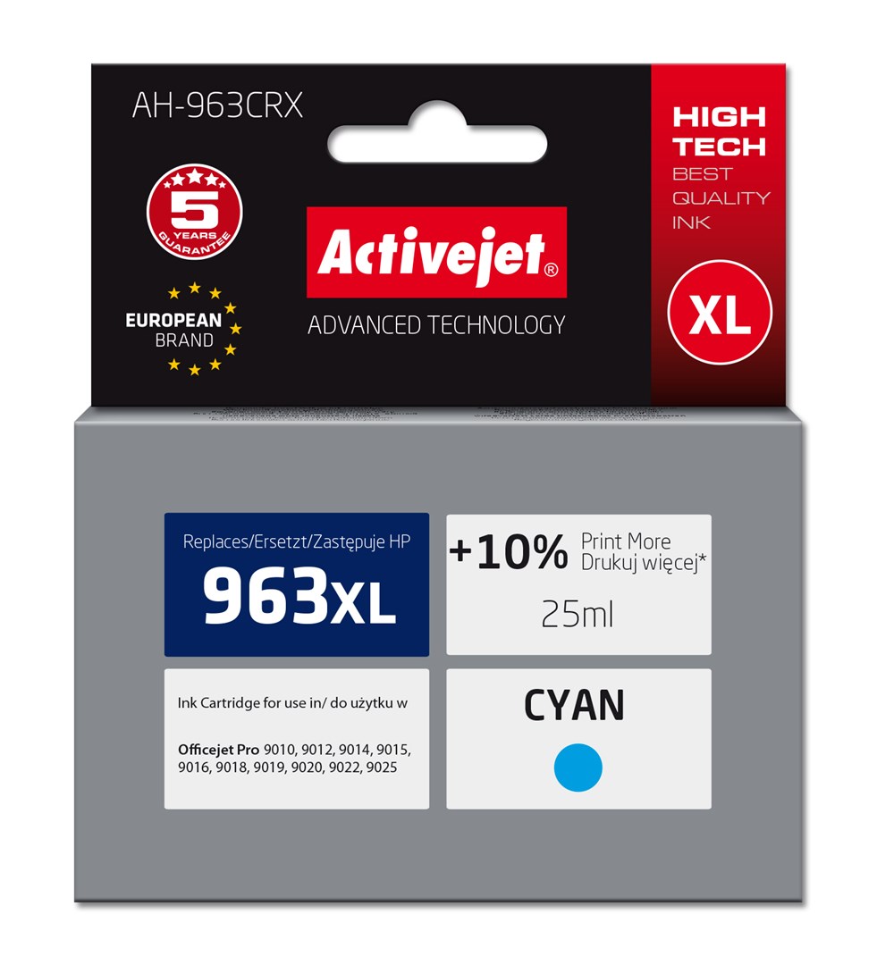 Ngjyrë për printer Activejet AH-963CRX (zëvendësim për HP 963XL), 25 ml, e kaltër