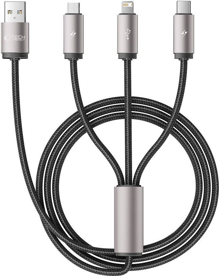 Kabllo karikimi Tech-Protect UltraBoost 3in1, Lightning USB-C Micro-USB, 3.5A, 1m
