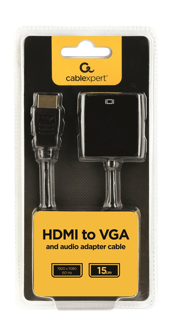 Adapter AV Gembird A HDMI në VGA, Jack 3.5mm, Full HD, i zi