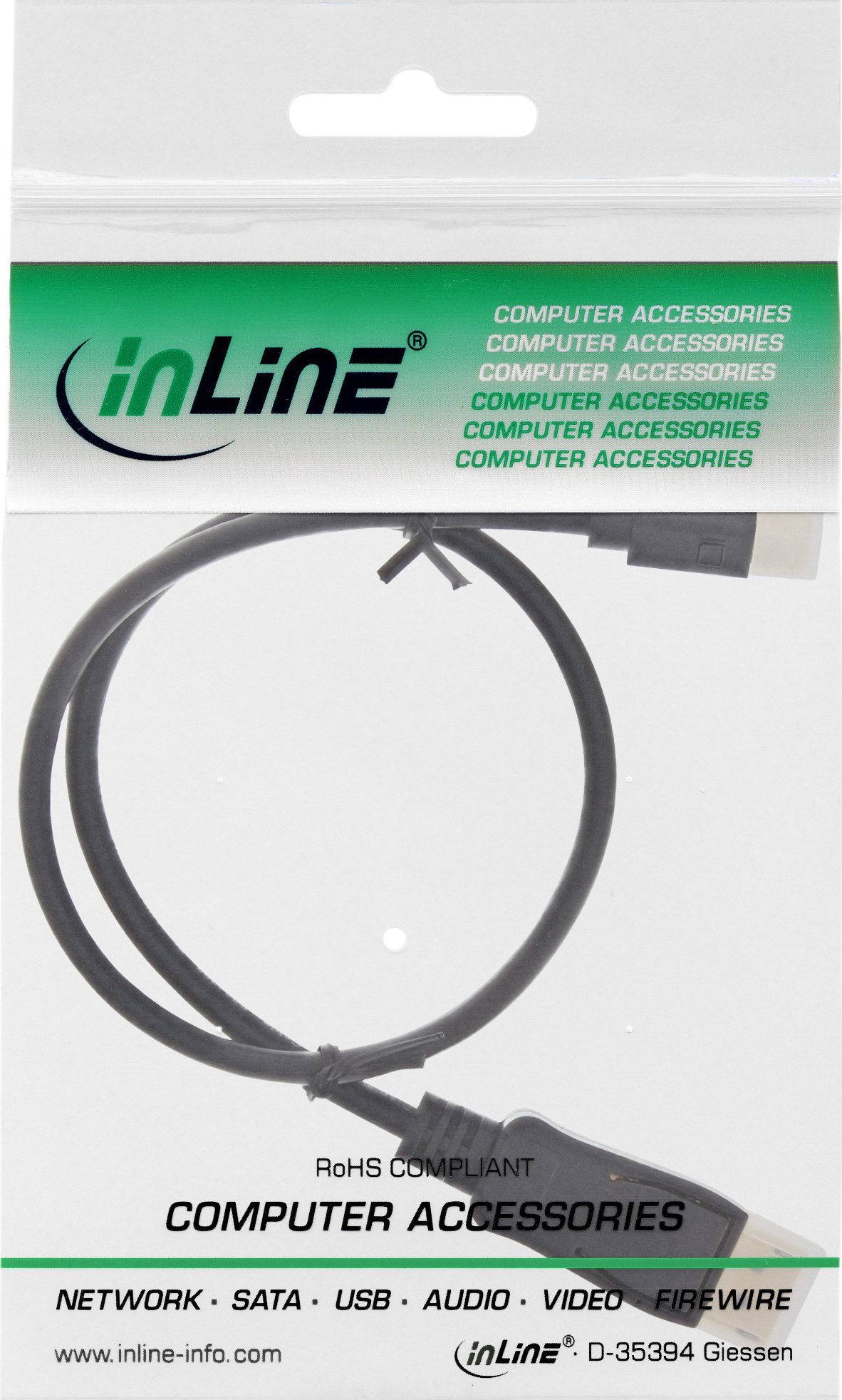Kabull InLine Mini DisplayPort në DisplayPort, 5m, 4K, i zi