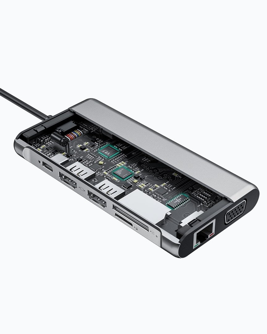 USB Hub Aukey CB-C78, 12-në-1, 5000 Mbit/s, RJ45, USB-C, i argjendtë
