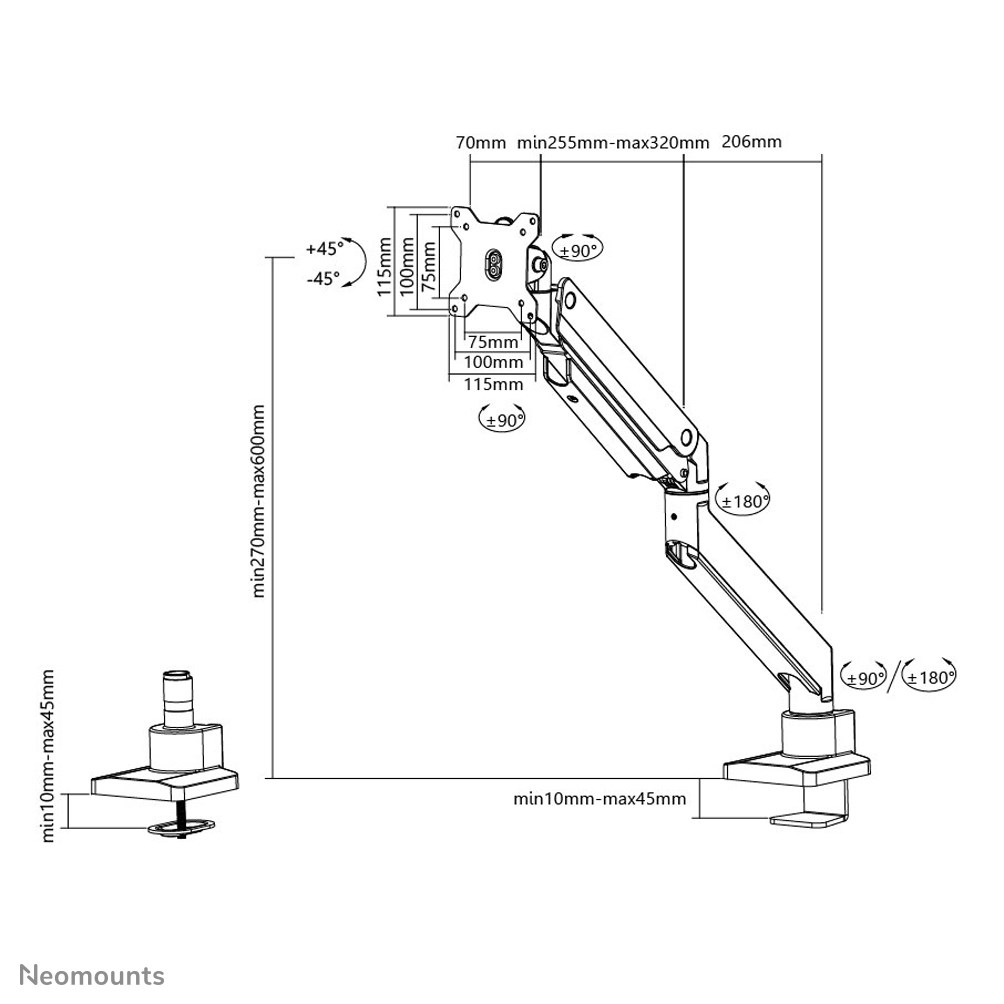 Mbajtëse monitori Neomounts NM-D775, 10"-32", Gas Spring, e zezë