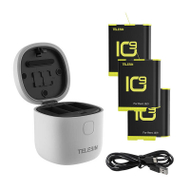 Set karikuesi Telesin Allin Box për GoPro Hero 9 10, 3 bateri 1750mAh, USB C, gri