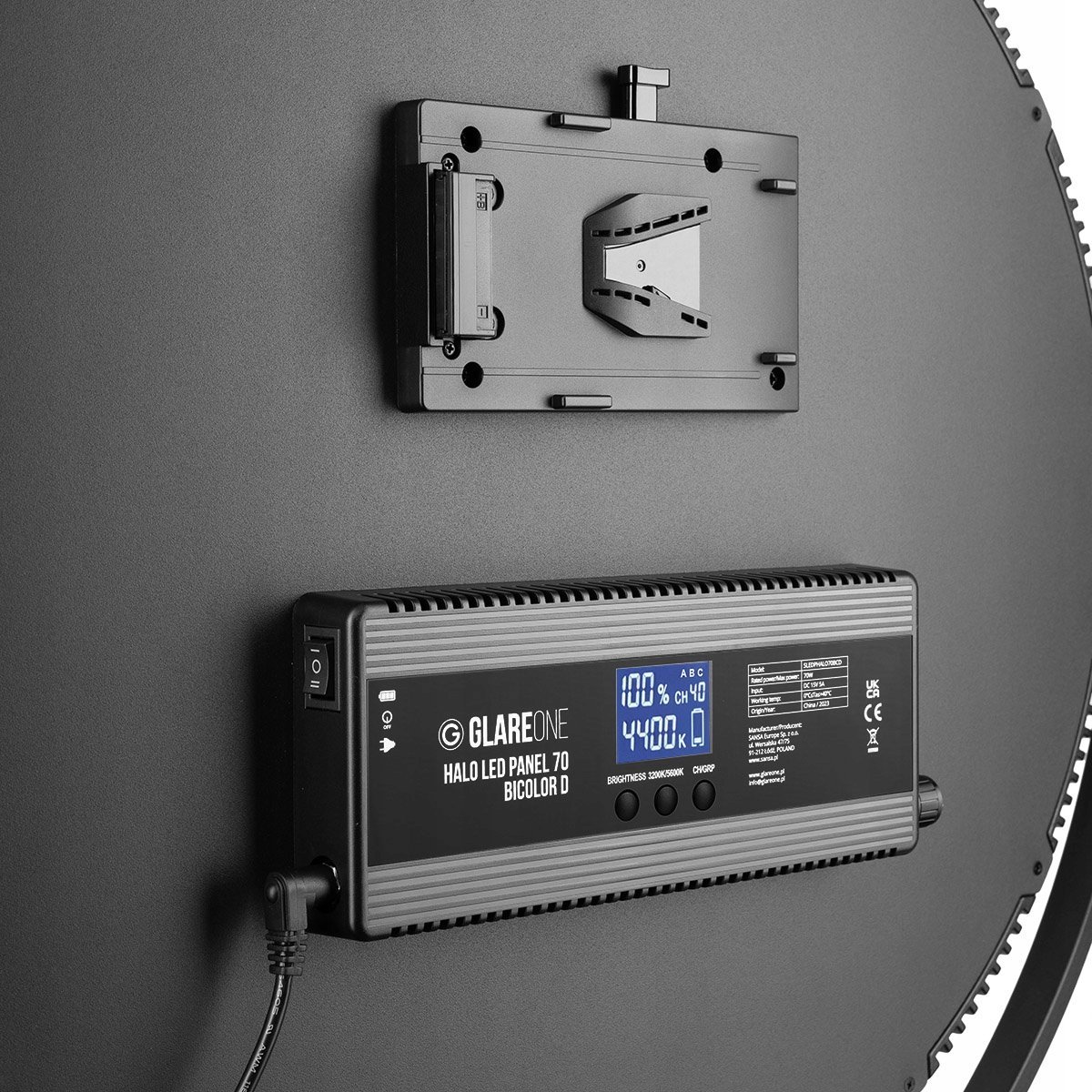Panel LED GlareOne Halo 70 BiColor, 3200 5600K, V mount, i zi