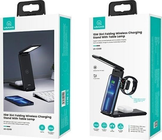 Karikues wireless Usams US-CD181, 3 në 1, 15W, i zi
