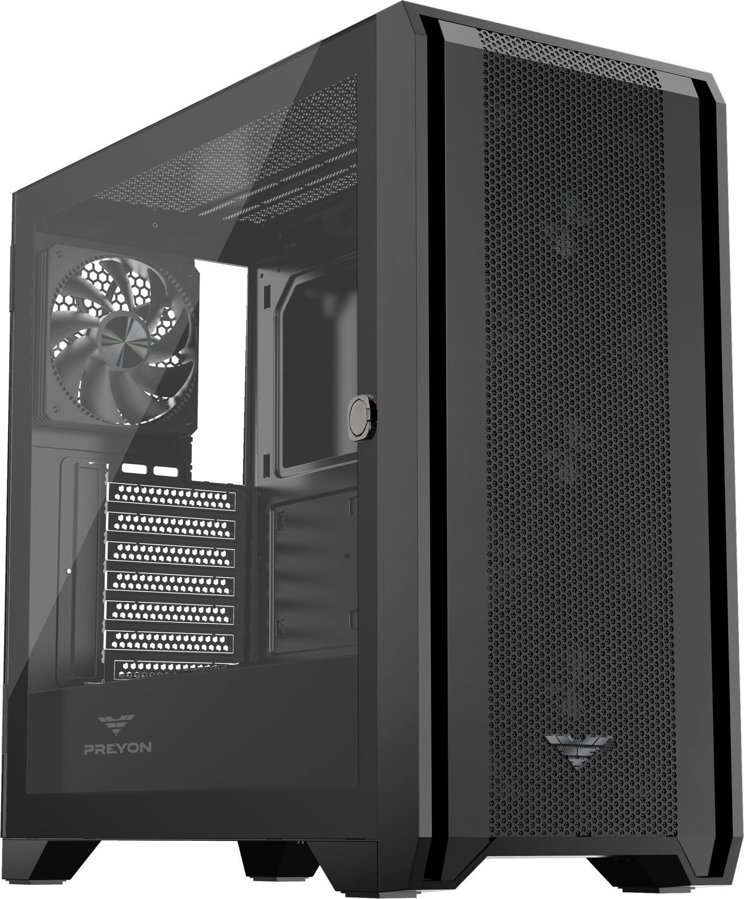 Kase kompjuteri PREYON Nest Windy, Midi Tower, USB Type C, e zezë me furnizim PREYON EAGLE POWER GOLD 850W