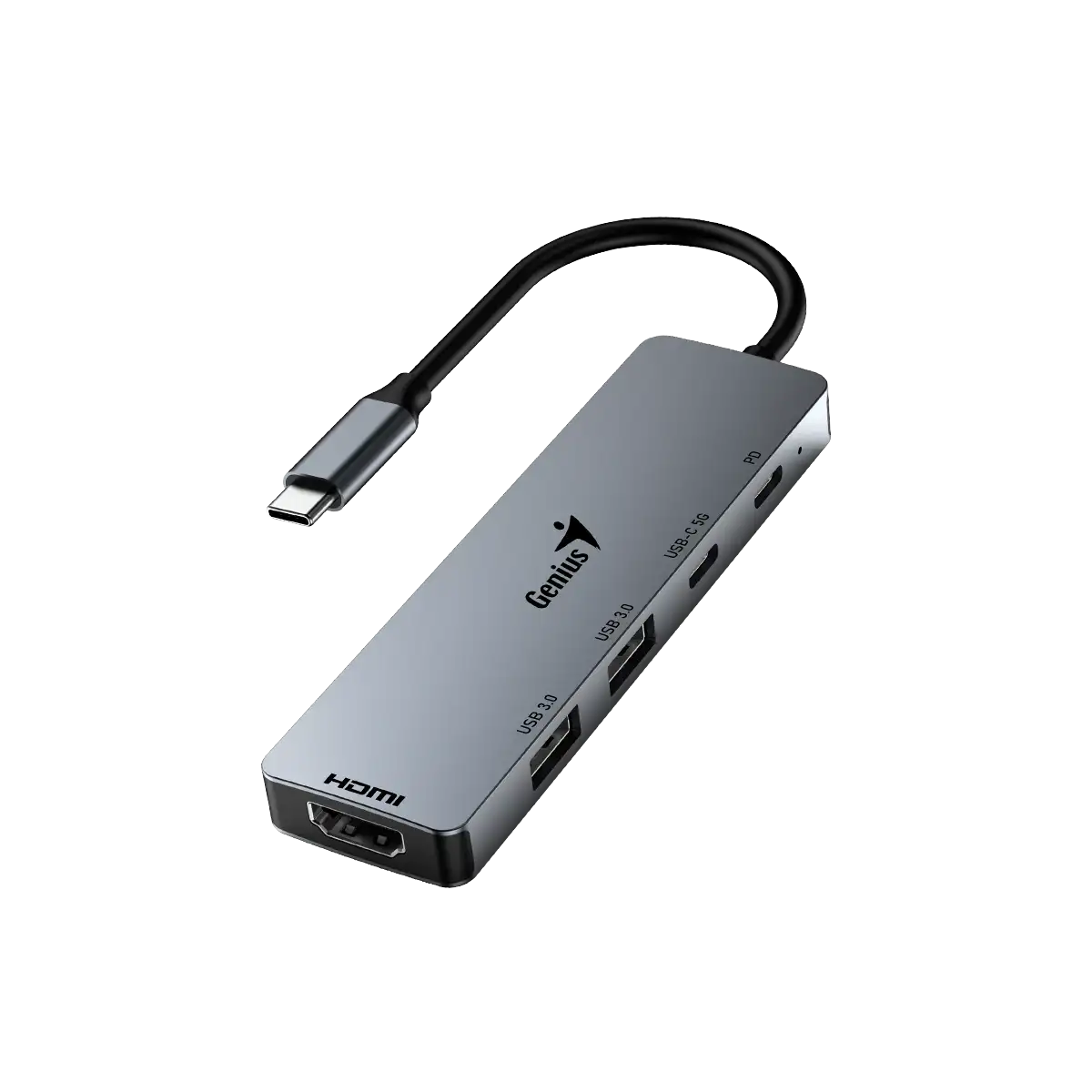 USB Hub Genius UH-500, 4 porte, 2xUSB-C/2xUSB-A 3.0, HDMI 4K, e hirtë