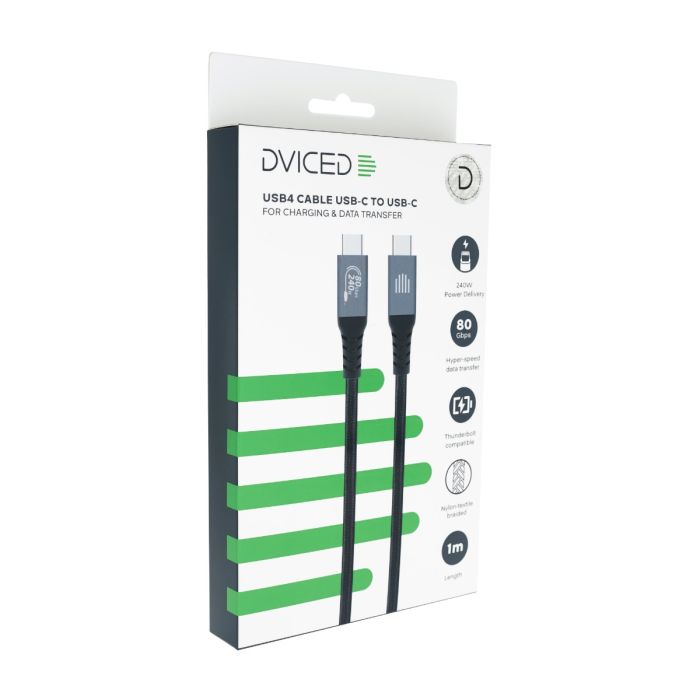 Dviced USB4 Braided Cable, 80 Gbps, 240 W, (Thunderbolt Compatible), 1m, Black
