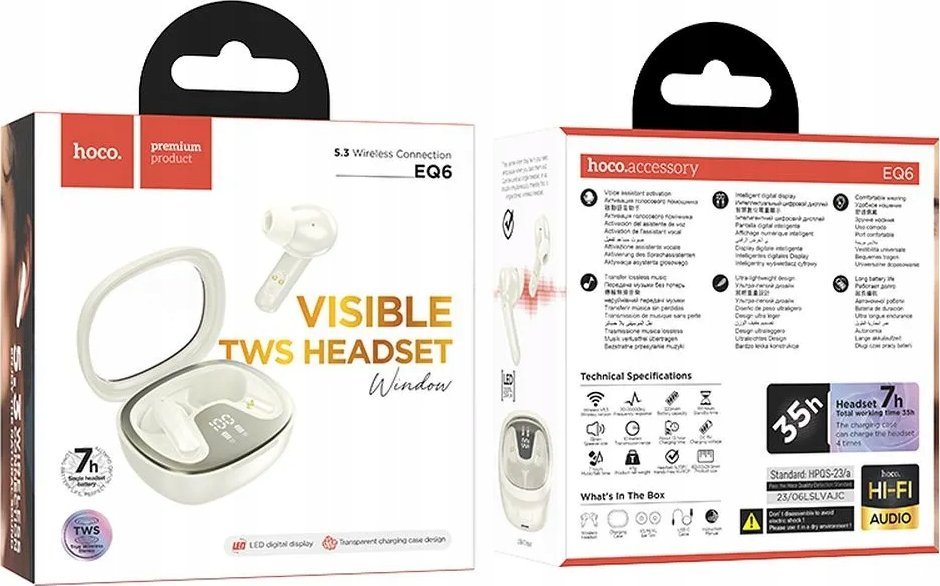 Kufje wireless Hoco Shadow EQ6, Bluetooth 5.3, TWS stereo, të bardha