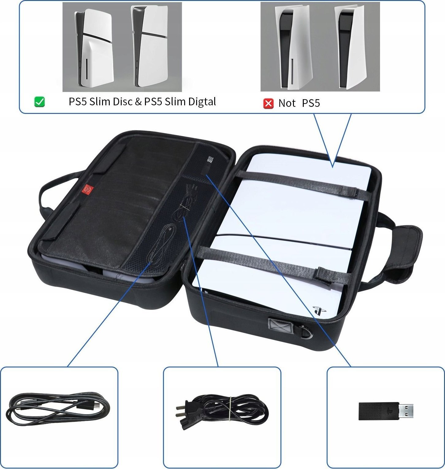 Çantë mbrojtëse JYS për Sony PlayStation 5 Slim, portative, e zezë