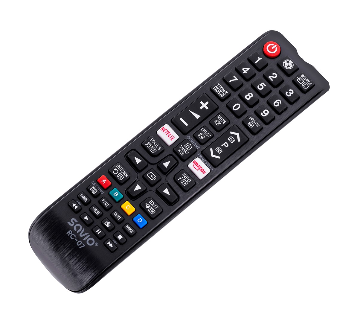 Telekomandë universale Savio RC-07, IR për TV Samsung, me butona streaming, e zezë