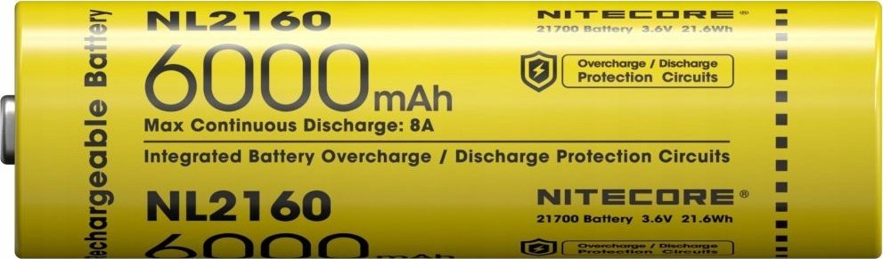 Bateri Nitecore NL2160, 21700, 6000mAh, e verdhë