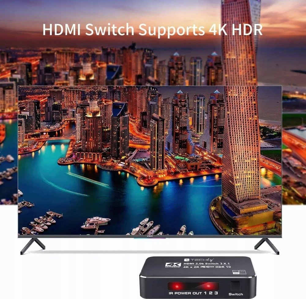 Ndërprerës HDMI 4K 60Hz HDR, 3 porta, me telekomandë, i zi