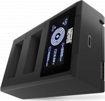 Karikues dykanalësh për bateri Newell FDL-USB-C, për LP-E12, me ekran LCD, i zi