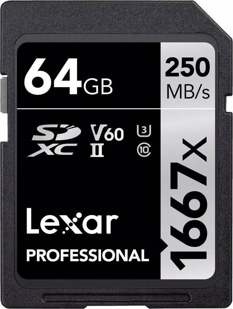 Kartë memorie Lexar Professional 1667x SDXC, 64GB, UHS-II U3 V60