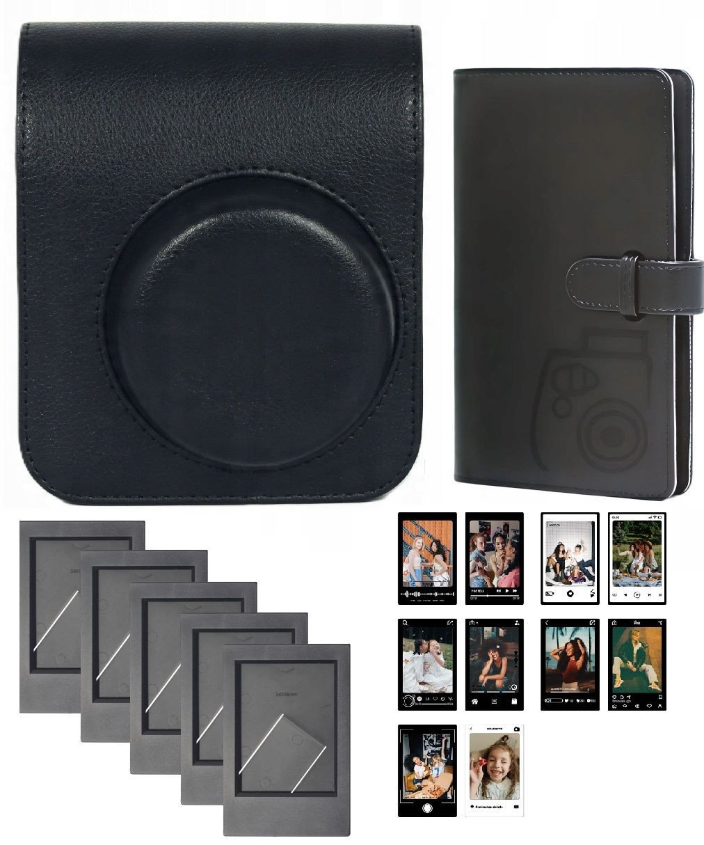 Set aksesorësh 4 në 1 për kamera Fujifilm Instax Mini 41, album 96 foto, kuti mbrojtëse, i zi