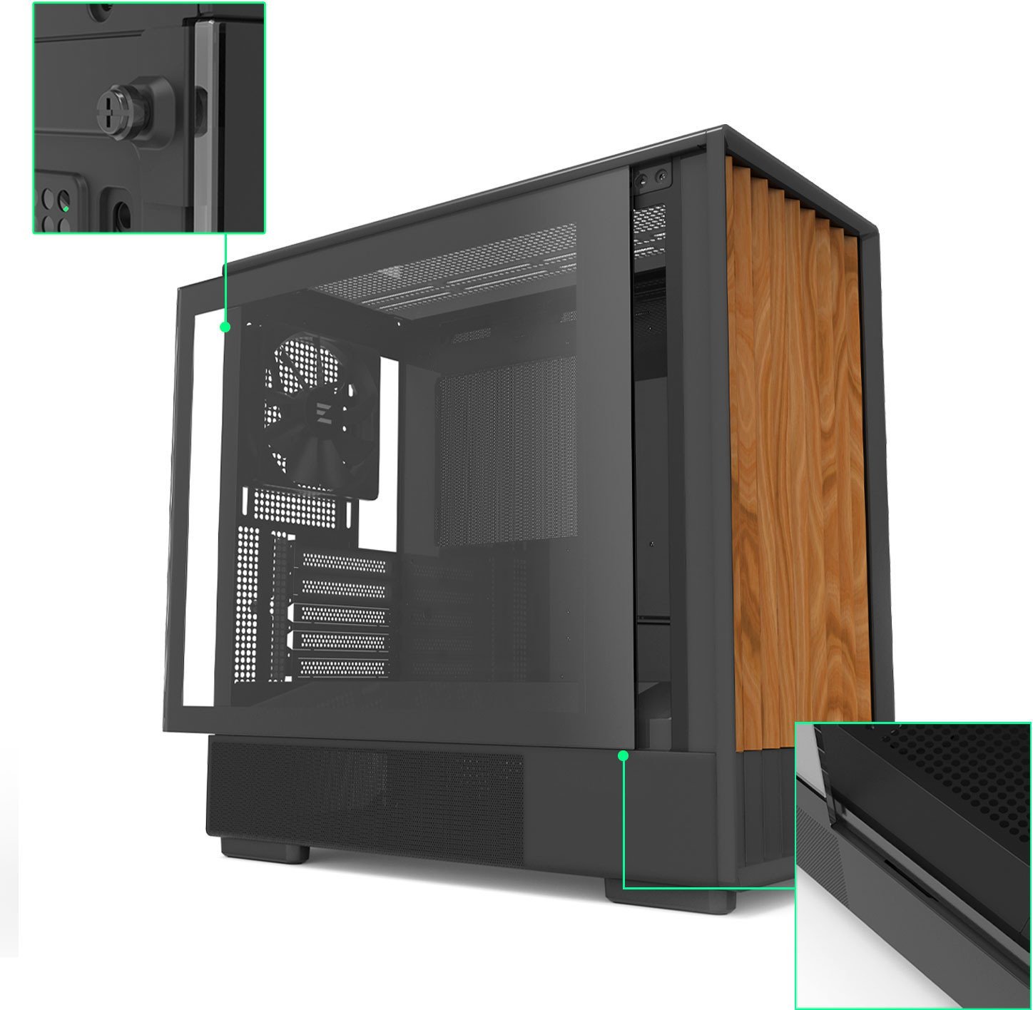 Kuti PC Zalman P10 Namu, mini tower MATX, xham i temperuar, e zezë me dru