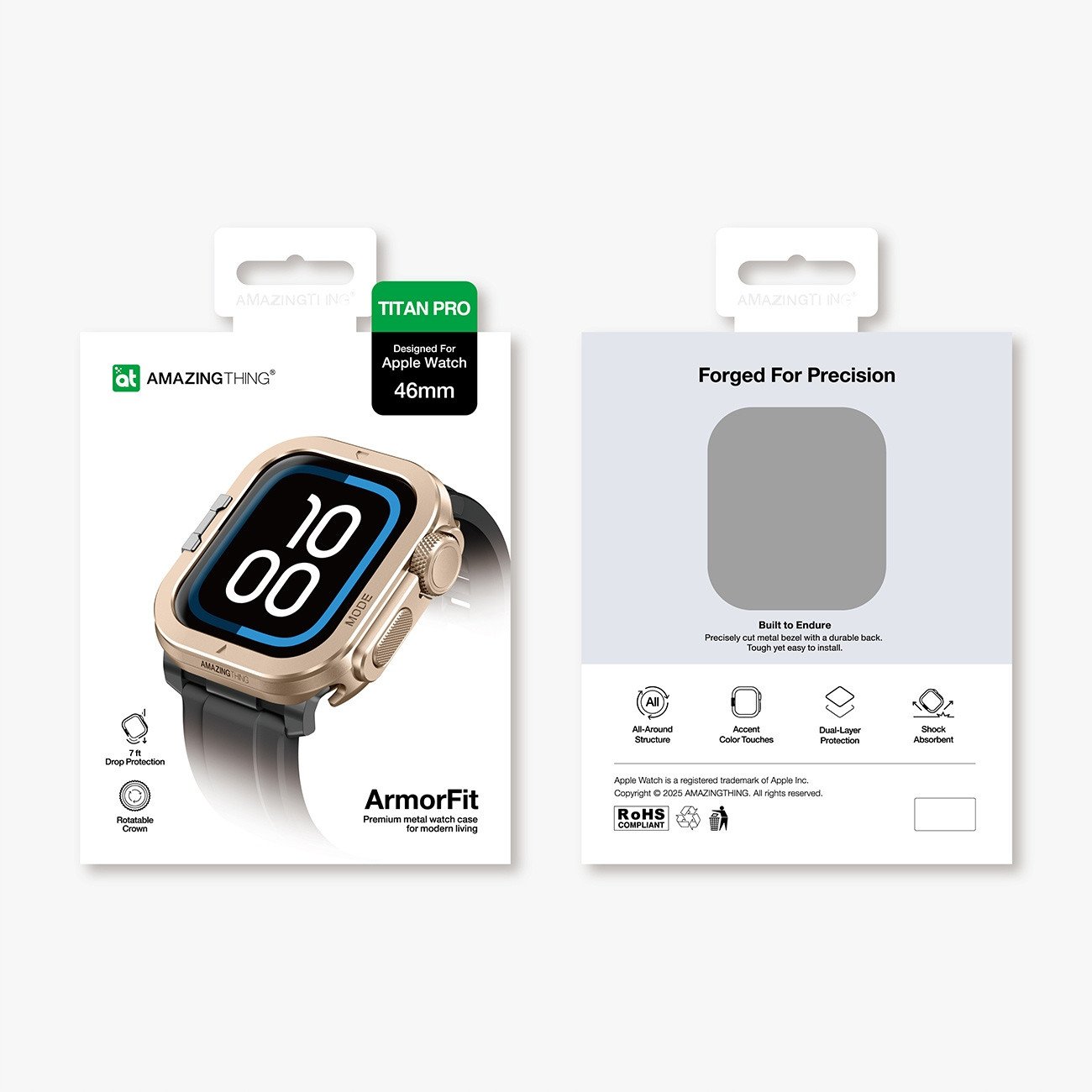 Mbrojtëse për Apple Watch Amazingthing Titan Pro, 46mm, alumin, ari