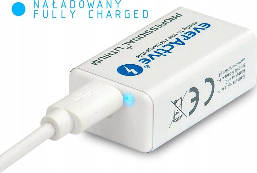 Bateri e rikarikueshme Everactive 9V 6F22, Li ion, 500mAh, 1 copë