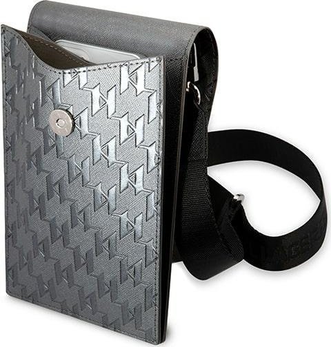 Çantë krahu Karl Lagerfeld Ikonik Karl Monogram Patch, për telefon, argjendtë