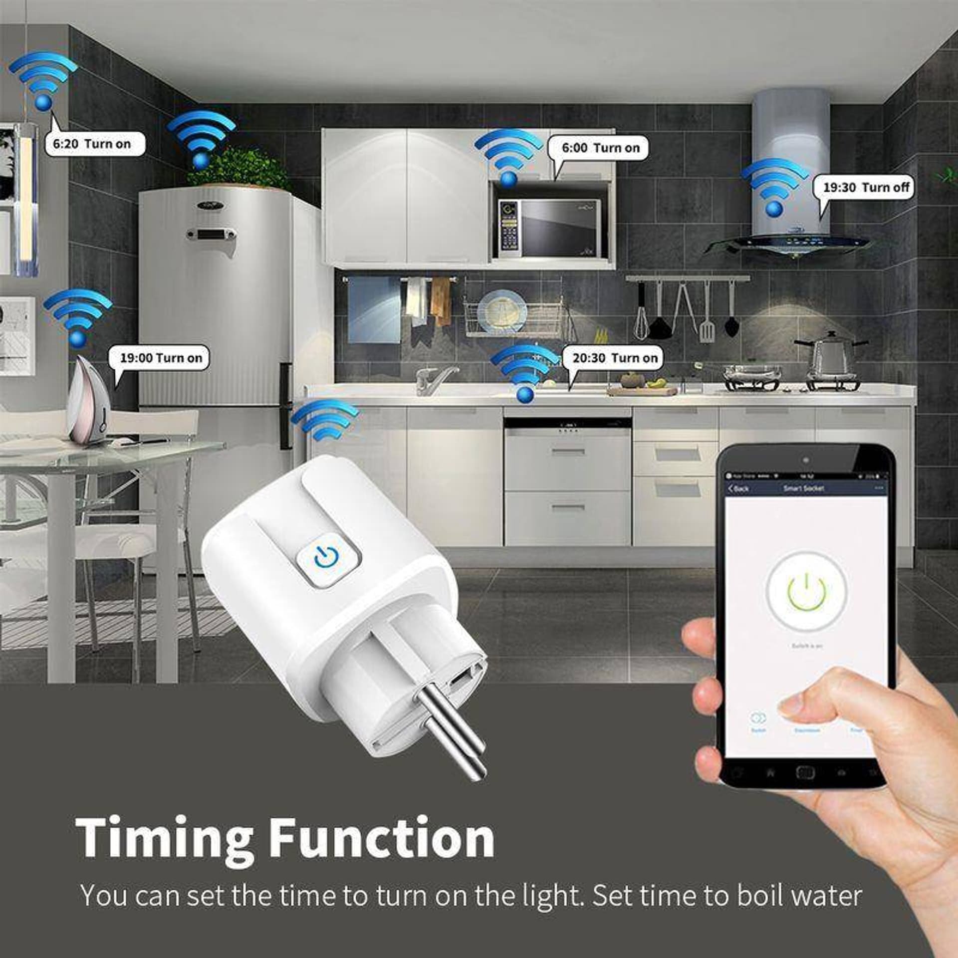 Prizë smart T-PHOX Wi-Fi 20A, matës energjie, e bardhë