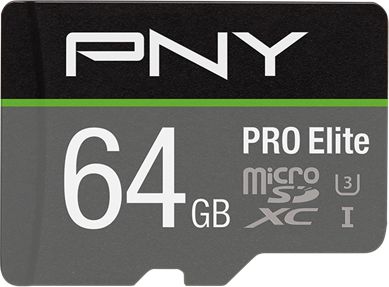 Kartë memorie microSD PNY PRO Elite, 64GB, Class 10 UHS I U3, gri e zezë