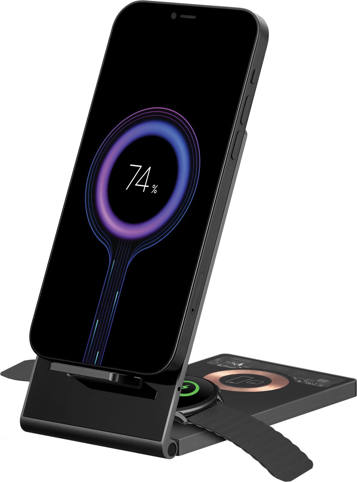 Karikues wireless Sandberg 3in1 Wireless Charger Stand, mbajtës për smartphone, AirPods dhe smartwatch, i zi