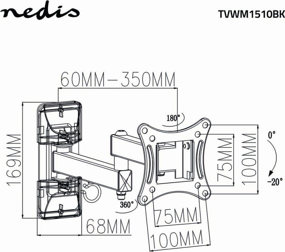 Konzollë muri Nedis, për TV 13"-27", 3 krahë, 15kg max, e zezë