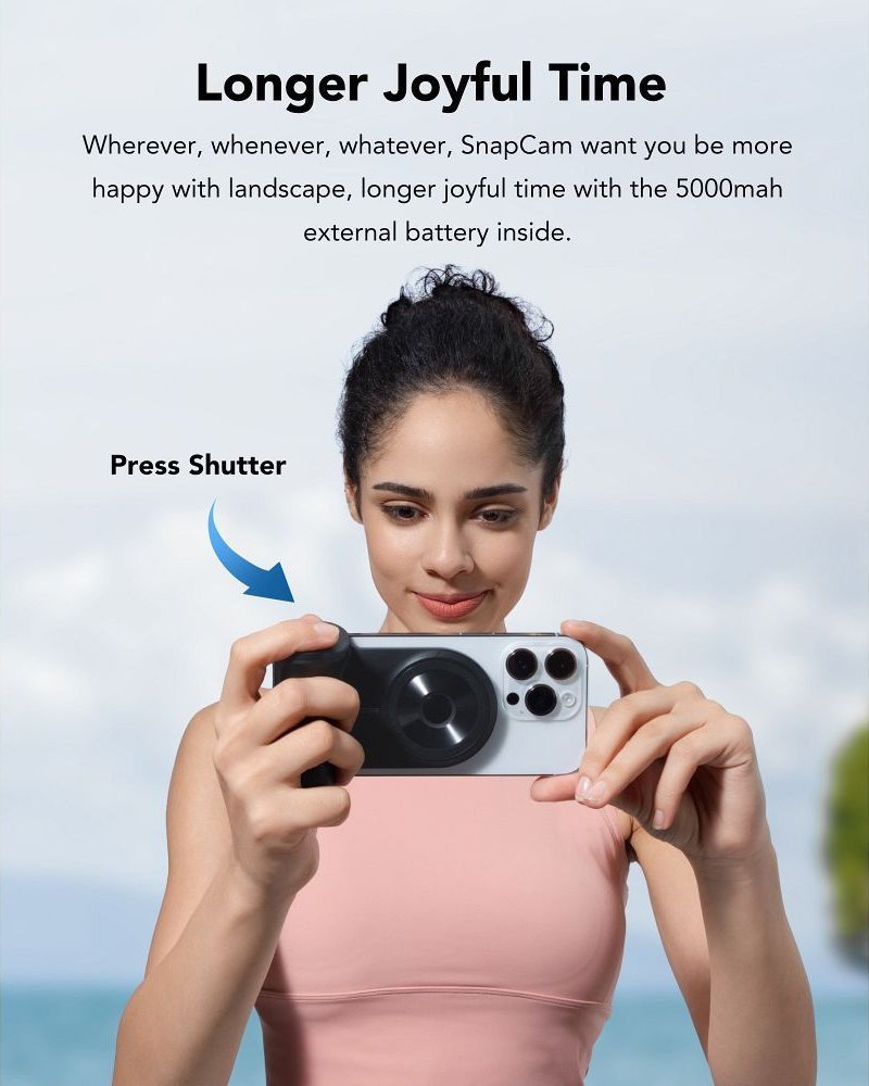 Power bank Veger SnapCam, 5000mAh, 5W, MagSafe, me telekomandë Bluetooth, i zi