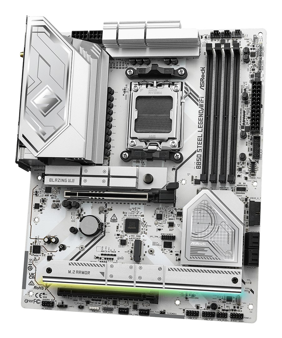 Pllakë amë Asrock B850 Steel Legend WiFi, ATX, AMD AM5, e bardhë