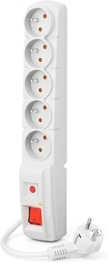 Shteker me mbrojtje Acar F5, 5 priza, kabllo 5m, i bardhë