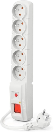 Shteker me mbrojtje Acar F5, 5 priza, kabllo 5m, i bardhë