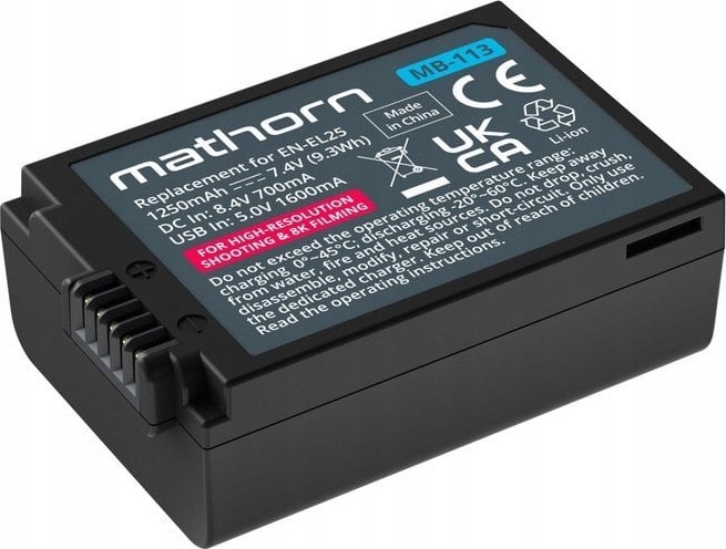 Bateri për kamerë Mathorn MB-113, USB-C e karikueshme, për Nikon EN-EL25
