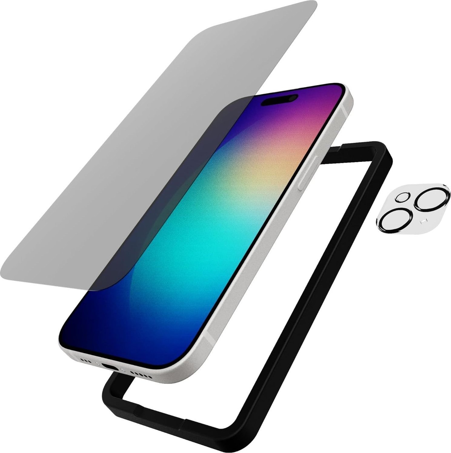 Mbrojtës ekrani Tech21 Impact Glass Privacy, për iPhone 15 Plus, me mbrojtës kamere, transparent